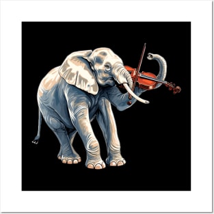 Elephant playing violin Posters and Art